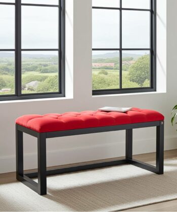 Red Velvet Tufted Wooden Bench 100x40cm Black Alder Frame