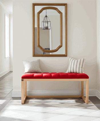 Red Velvet Tufted Wooden Bench 100x40cm - Natural Alder Frame