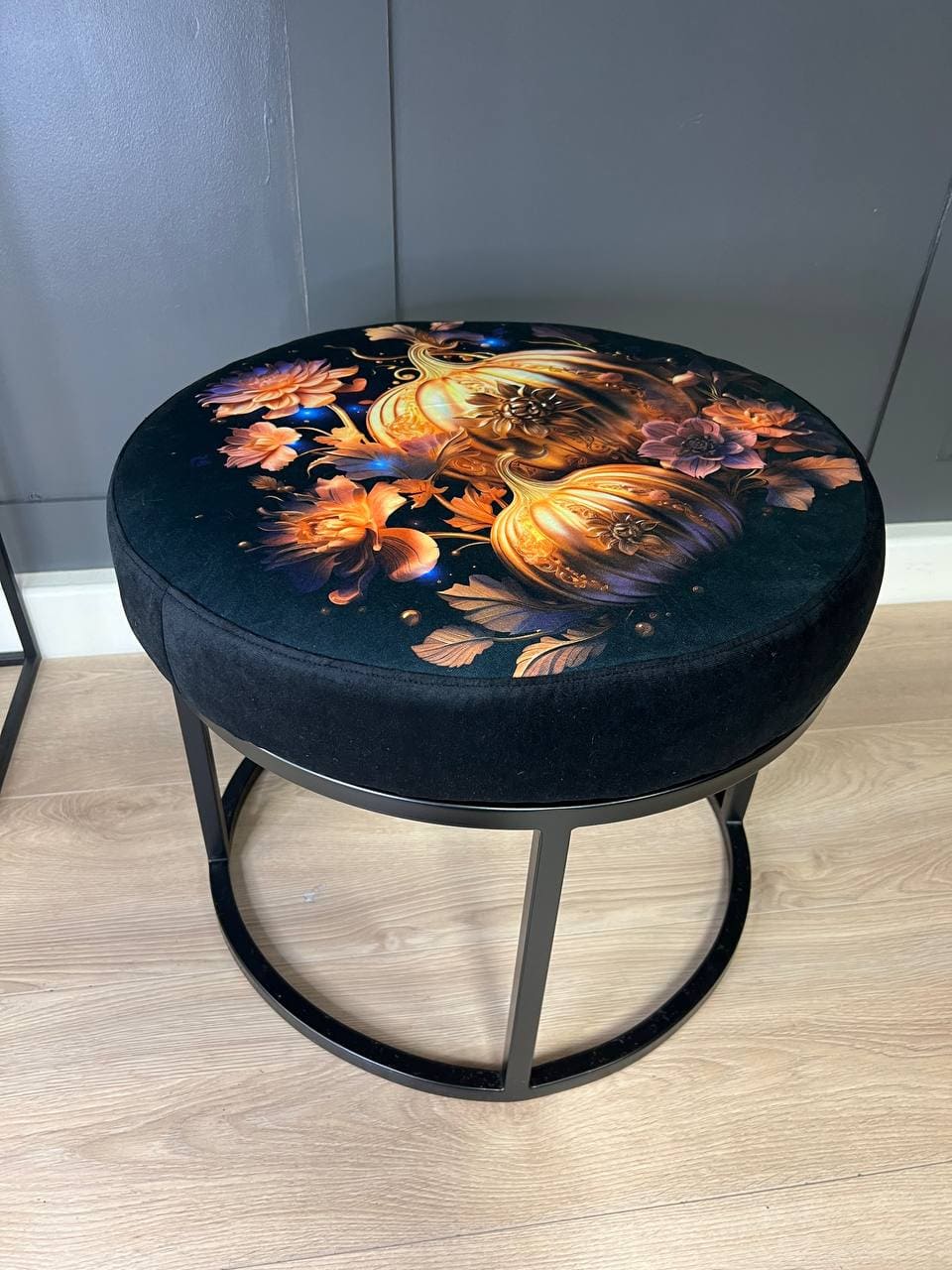 Round Artistic Ottoman 60cm - Black Metal Frame