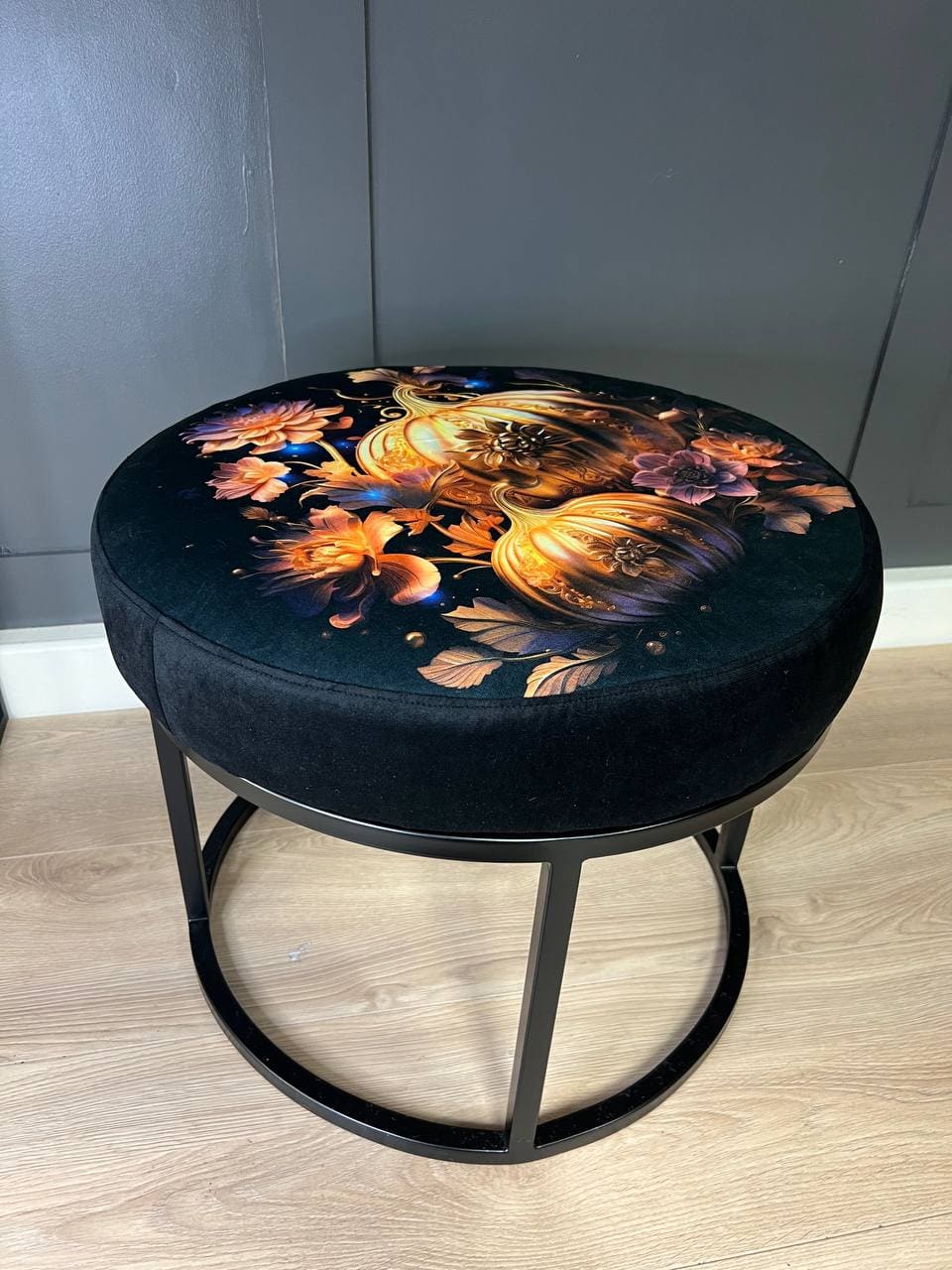 Round Artistic Ottoman 60cm - Black Metal Frame