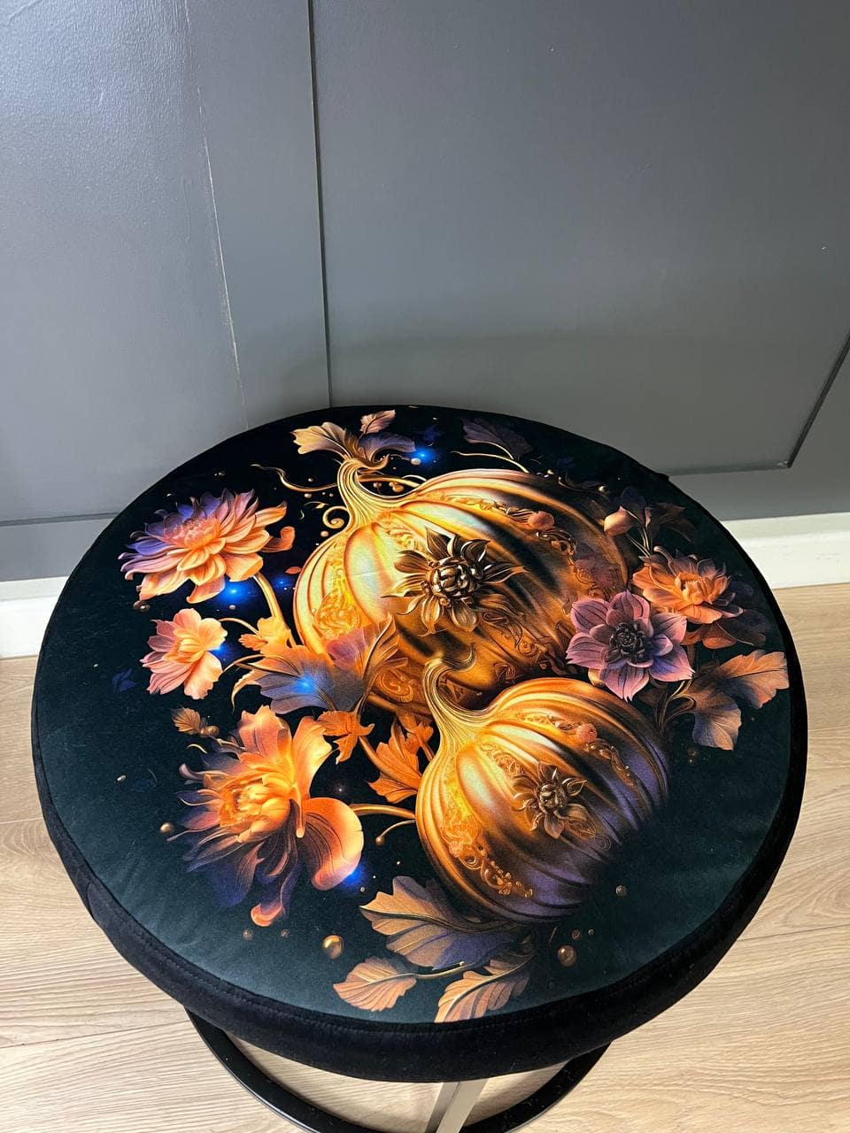 Round Artistic Ottoman 60cm - Black Metal Frame