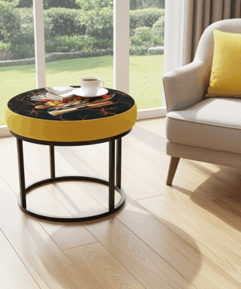 Round Floral Coffee Table 60cm - Black Metal Frame
