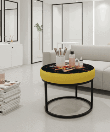 Round Floral Coffee Table 60cm - Black Metal Frame