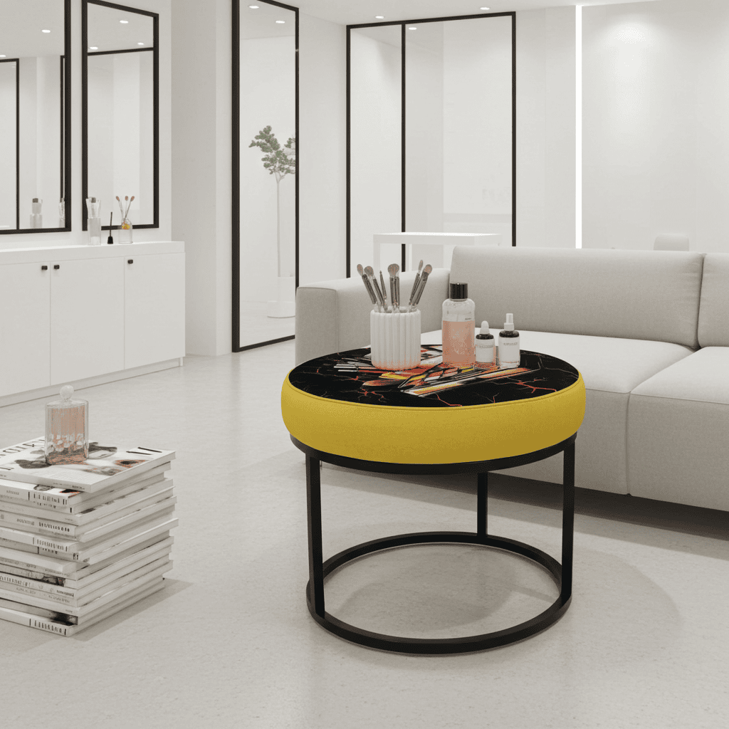 Round Floral Coffee Table 60cm - Black Metal Frame