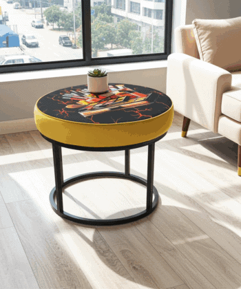 Round Floral Coffee Table 60cm - Black Metal Frame