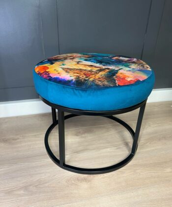 Round Watercolor Floral Coffee Table 60cm - Black Metal Frame
