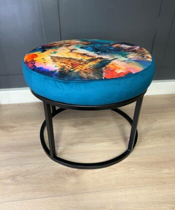 Round Watercolor Floral Coffee Table 60cm - Black Metal Frame