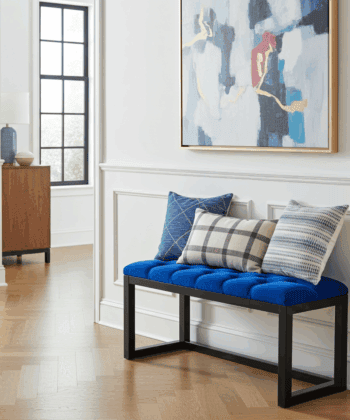 Royal Blue Velvet Tufted Bench 100x40cm – Black Alder Frame