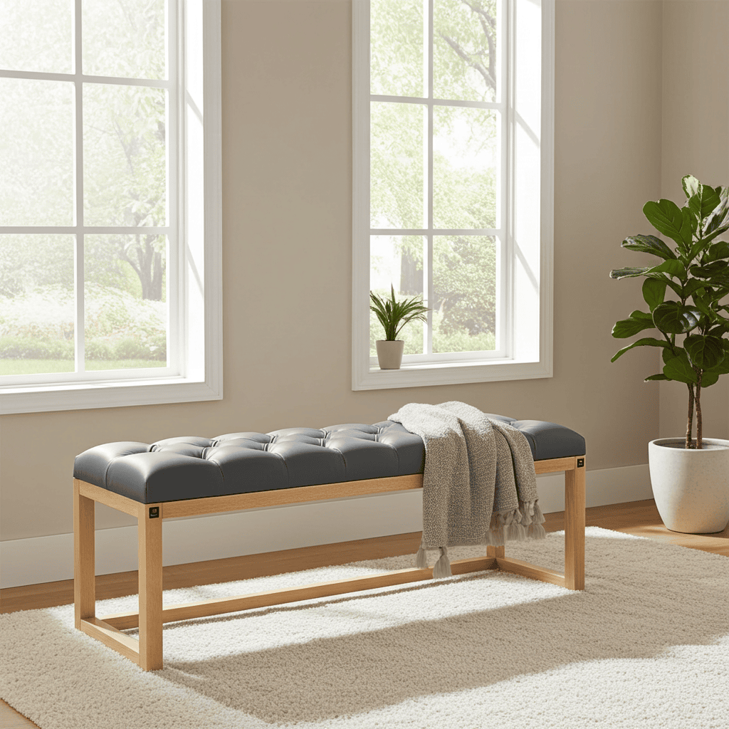 Stone Grey Eco Leather Bench: Modern Sophistication