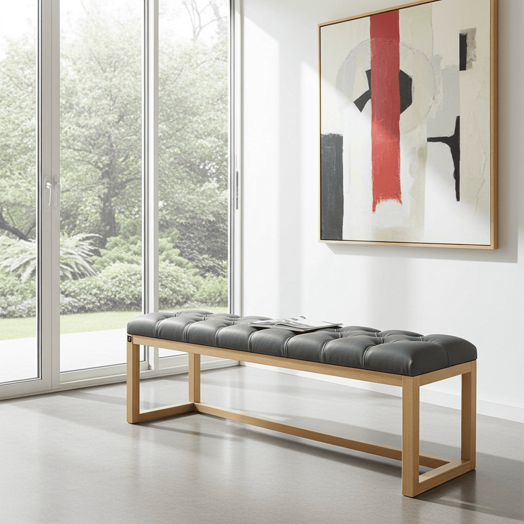 Stone Grey Eco Leather Bench: Modern Sophistication