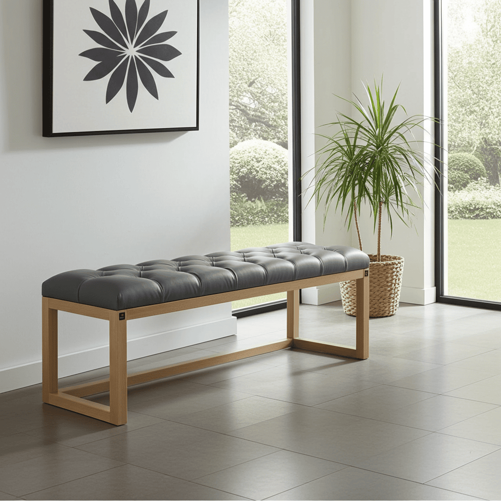 Stone Grey Eco Leather Bench: Modern Sophistication