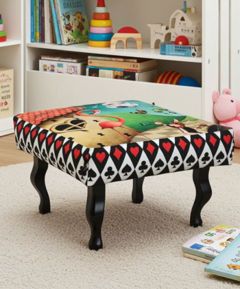Alice in Wonderland Velvet Footstool Art for Creative Interiors