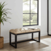 Brown Eco-Leather Tufted Wooden Bench 100x40cm