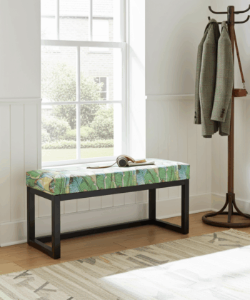 Green Tropical Leaf Wooden Bench 100x40cm Black Alder Frame