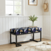 Metal-Framed Bench Black & Gold Botanical Velvet with Black