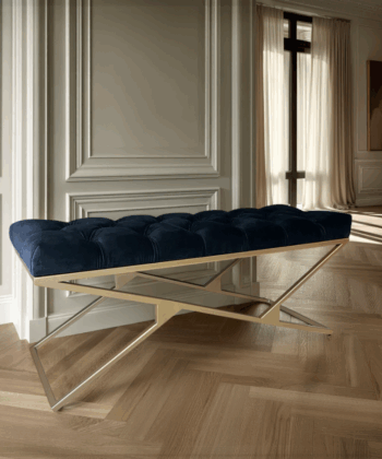 Luxury Velvet Bench with Gold Frame – Handmade, 120x40x50 cm