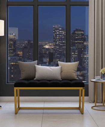 UrbanChic Metal-Framed Bench Black Velvet & Yellow Frame