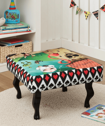 Alice in Wonderland Velvet Footstool Art for Creative Interiors