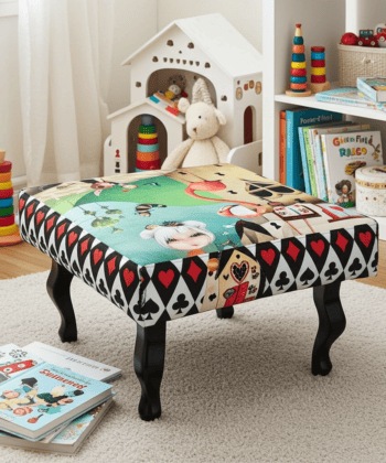Alice in Wonderland Velvet Footstool Art for Creative Interiors