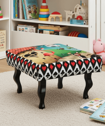 Alice in Wonderland Velvet Footstool Art for Creative Interiors