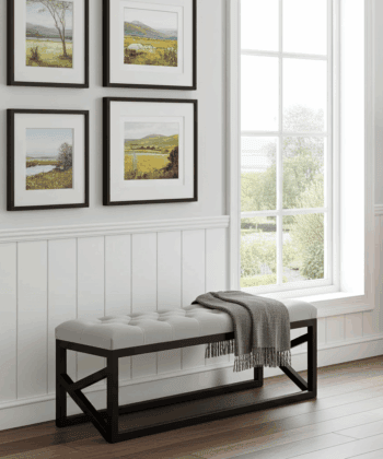 Beige Velvet Bench 100x30cm - Black Metal Frame