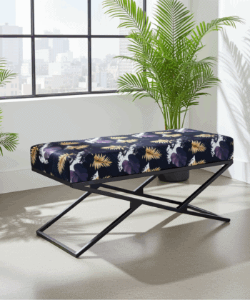 Black Patterned Velvet Black Metal Frame Bench 100x40x40/50cm