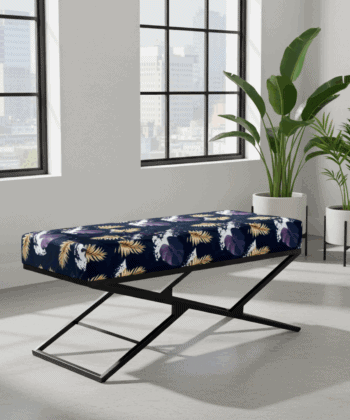 Black Patterned Velvet Black Metal Frame Bench 100x40x40/50cm