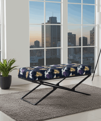 Black Patterned Velvet Black Metal Frame Bench 100x40x40/50cm