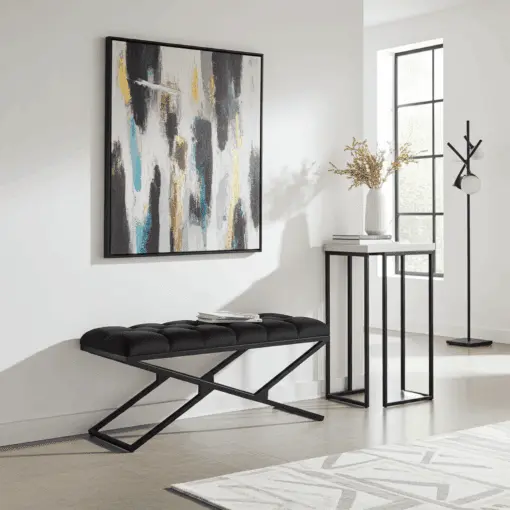Black Velvet Gold Metal Frame Bench 100x40x50cm