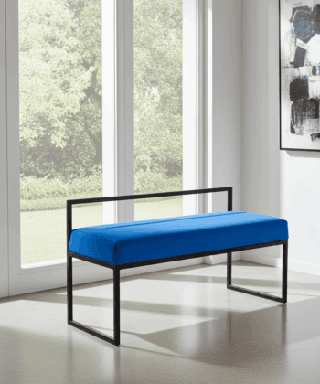 Blue Velour Bench with Backrest 100x40cm - Black Steel Frame