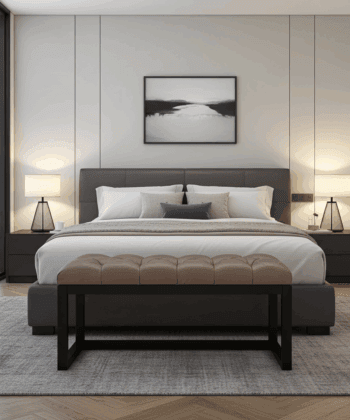 Brown Eco-Leather Tufted Wooden Bench 100x40cm