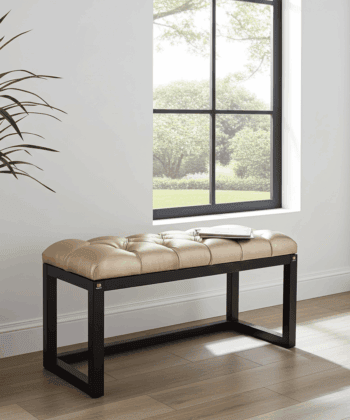 Brown Eco-Leather Tufted Wooden Bench 100x40cm