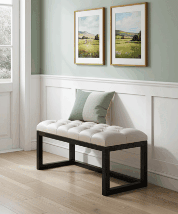 Coral Pink Velvet Tufted Wooden Bench 100x40cm