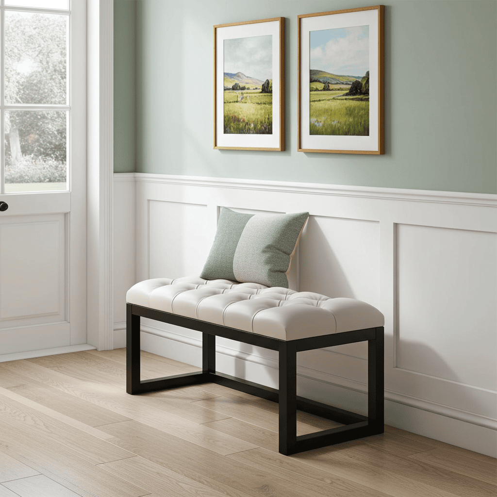 Coral Pink Velvet Tufted Wooden Bench 100x40cm