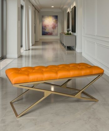 Eco Leather Bench – Gold Powder-Coated Metal,Heavy Duty