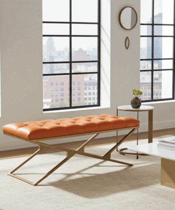 Eco Leather Bench – Gold Powder-Coated Metal,Heavy Duty
