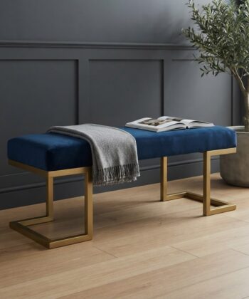 Elegant Teal Blue Bench with Gold Metal Frame