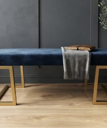 Elegant Teal Blue Bench with Gold Metal Frame