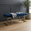 Elegant Teal Blue Bench with Gold Metal Frame