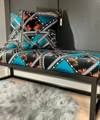 Geometric Patterned Bench 120x40cm - Black Metal Frame