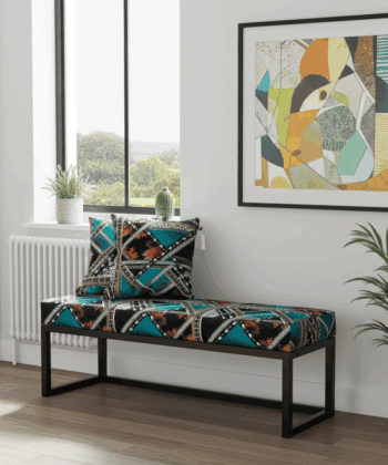Geometric Patterned Bench 120x40cm - Black Metal Frame