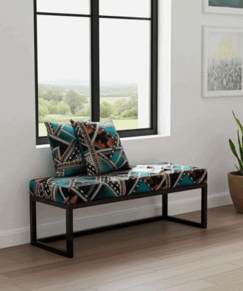 Geometric Patterned Bench 120x40cm - Black Metal Frame