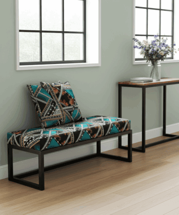 Geometric Patterned Bench 120x40cm - Black Metal Frame