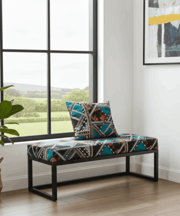 Geometric Patterned Bench 120x40cm - Black Metal Frame