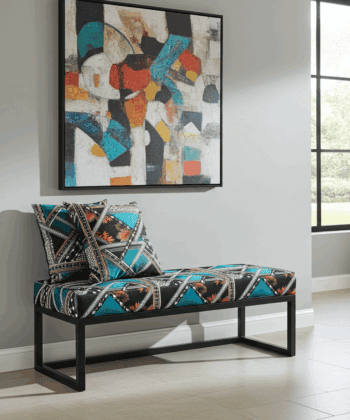 Geometric Patterned Bench 120x40cm - Black Metal Frame