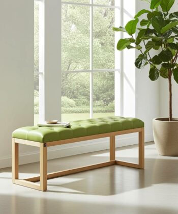Green Eco-Leather Tufted Wooden Bench 140x40cm