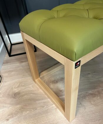 Green Eco-Leather Tufted Wooden Bench 140x40cm