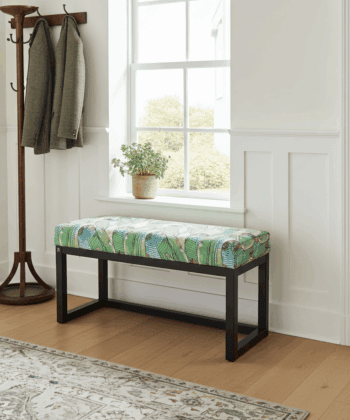 Green Tropical Leaf Wooden Bench 100x40cm Black Alder Frame