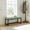 Green Tropical Leaf Wooden Bench 100x40cm Black Alder Frame