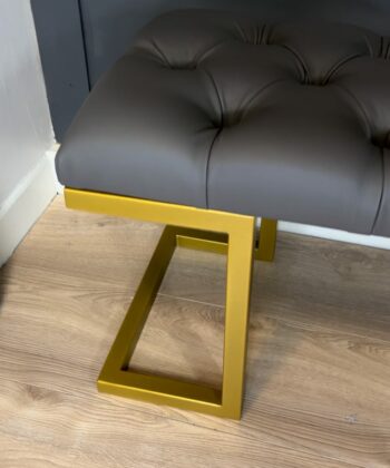 Grey Eco-Leather Bench 140x40cm - Gold Frame Design